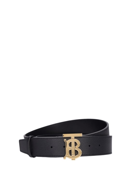 Burberry: 40mm Plaque Tb grainy leather belt - Black/Gold - men_0 | Luisa Via Roma