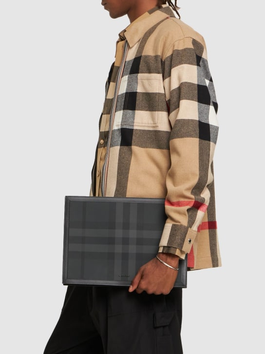 Burberry: Frame Check pouch - Charcoal - men_1 | Luisa Via Roma