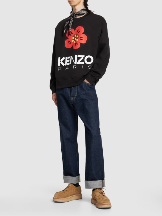 Kenzo Paris: Sweat-shirt en coton brossé à logo Boke - Noir - men_1 | Luisa Via Roma