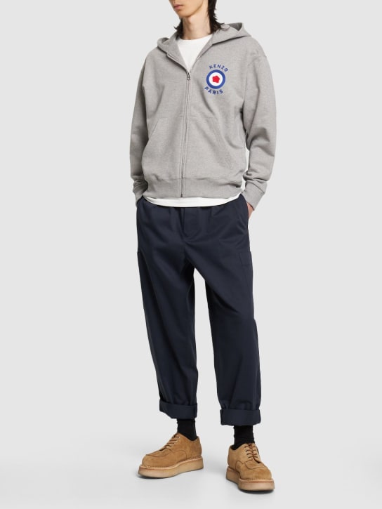 Kenzo Paris: Target embroidered cotton hoodie - Grey - men_1 | Luisa Via Roma