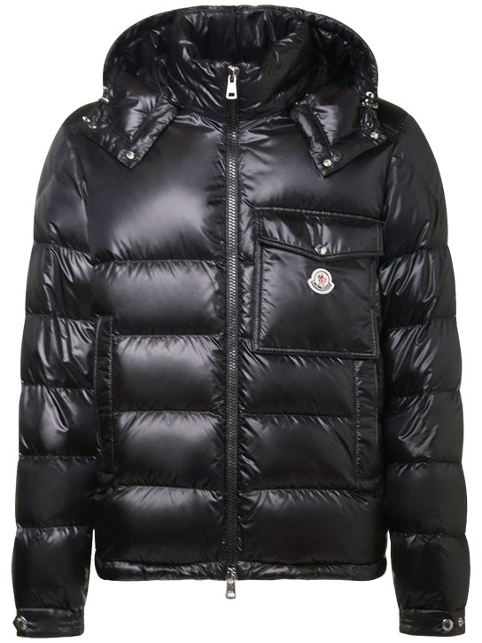 Moncler: Wollaston shiny nylon down jacket - Black - men_0 | Luisa Via Roma