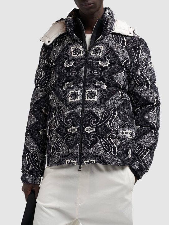 Moncler: Gartempe bandana velvet down jacket - Pastel Grey - men_1 | Luisa Via Roma