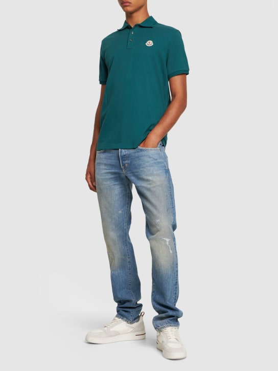 Moncler: Logo cotton polo shirt - Orman Yeşili - men_1 | Luisa Via Roma