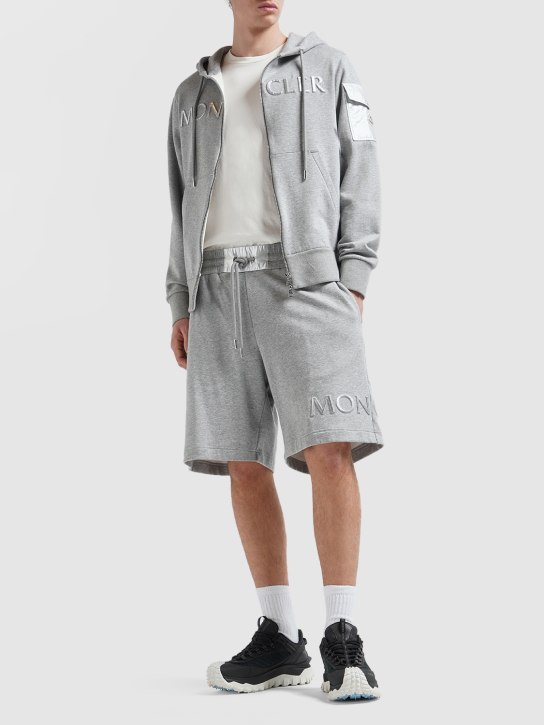 Moncler: Zip-up lightweight cotton jersey hoodie - Light Grey - men_1 | Luisa Via Roma