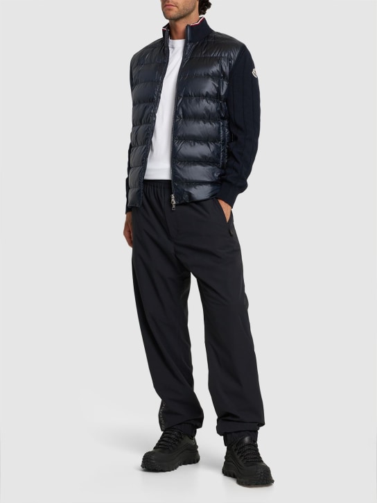 Moncler: Cardigan in cotone tricot e piumino - Navy - men_1 | Luisa Via Roma