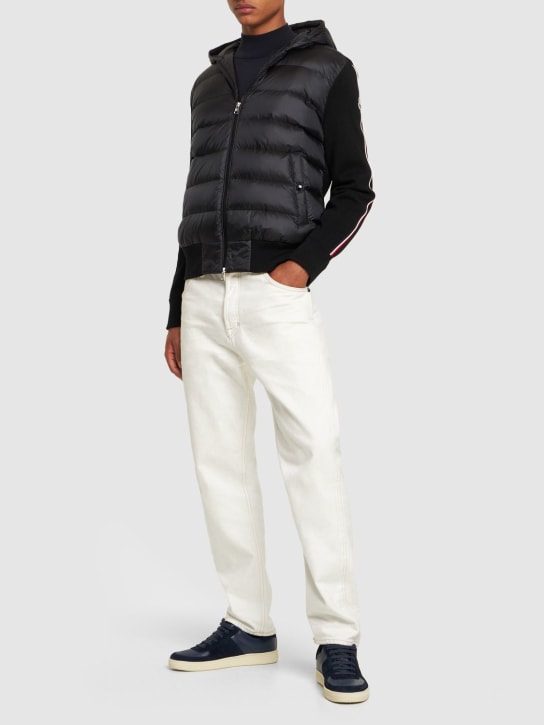 Moncler: Ultra-fine wool knit & nylon down jacket - Black - men_1 | Luisa Via Roma