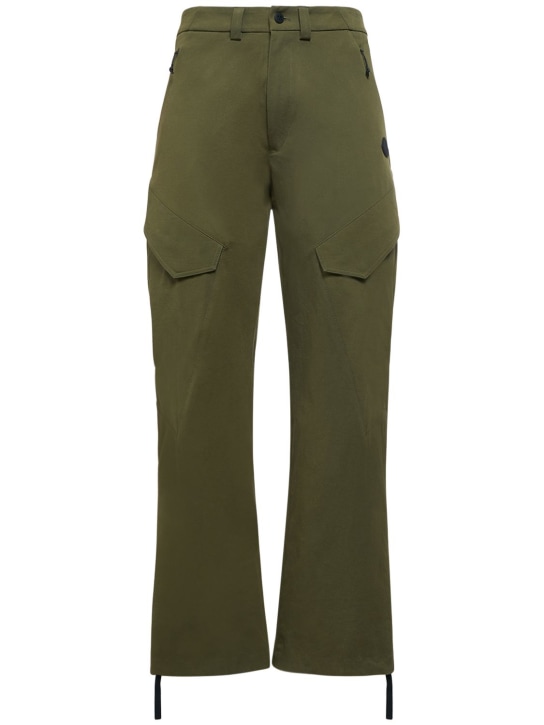 Moncler: Stretch cotton gabardine pants - Olive Green - men_0 | Luisa Via Roma