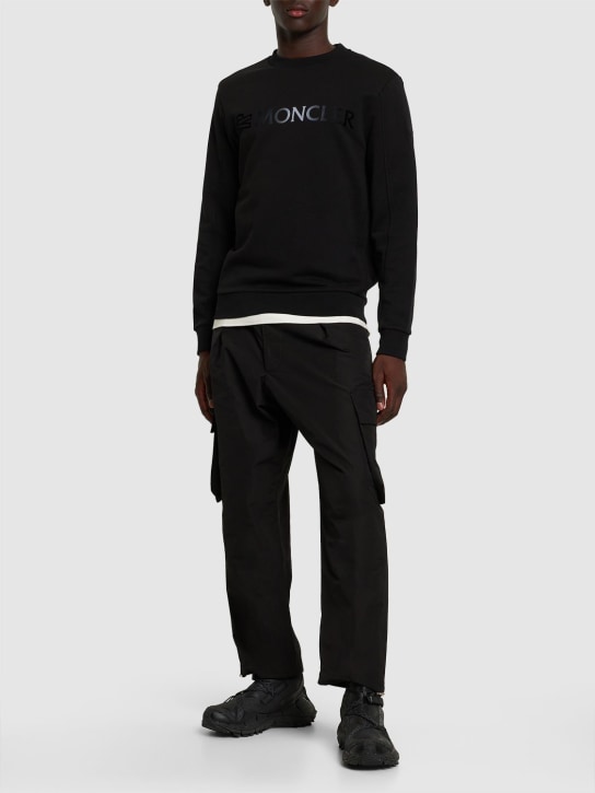 Moncler: Logo cotton crewneck sweatshirt - Black - men_1 | Luisa Via Roma