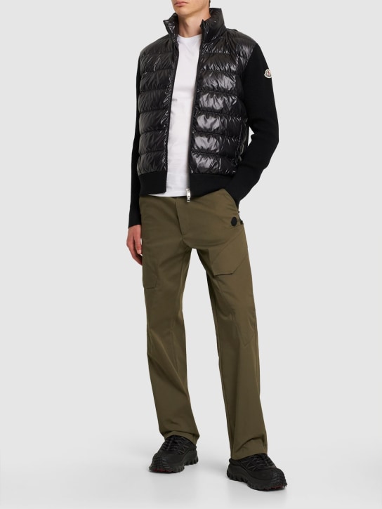 Moncler: Cardigan en rainwear et laine ultra-fine - Noir - men_1 | Luisa Via Roma
