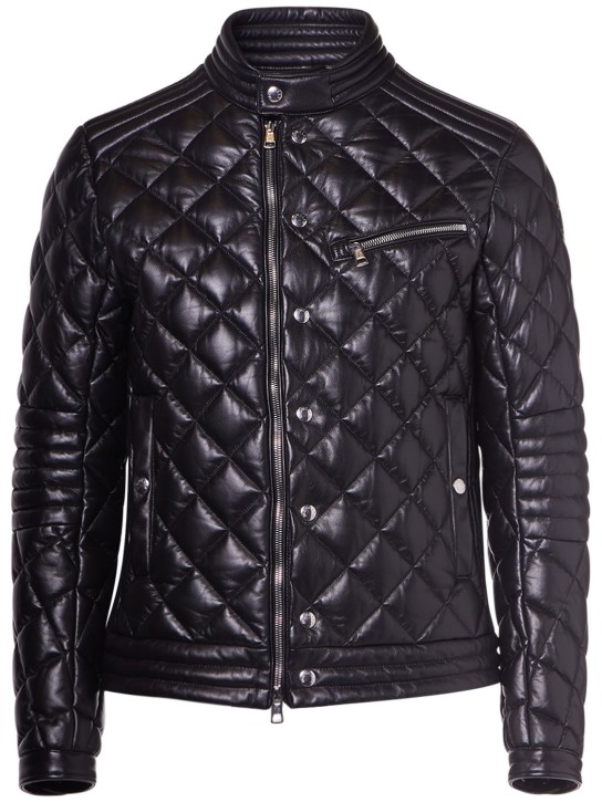Moncler: Zancara quilted leather moto jacket - Siyah - men_0 | Luisa Via Roma