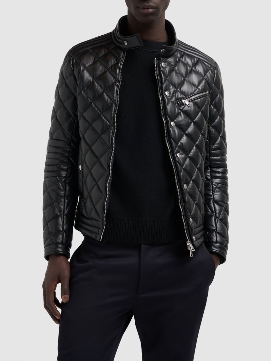 Moncler: Zancara quilted leather moto jacket - Black - men_1 | Luisa Via Roma