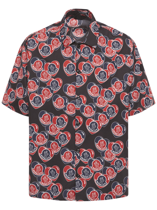 Moncler: Heart printed cotton poplin shirt - Black/Multi - men_0 | Luisa Via Roma
