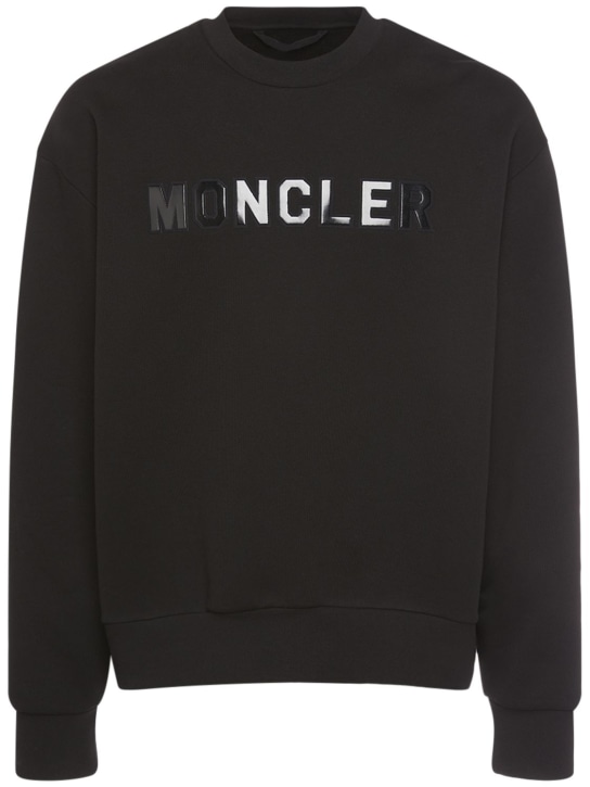 Moncler: Logo brushed cotton sweatshirt - Black - men_0 | Luisa Via Roma