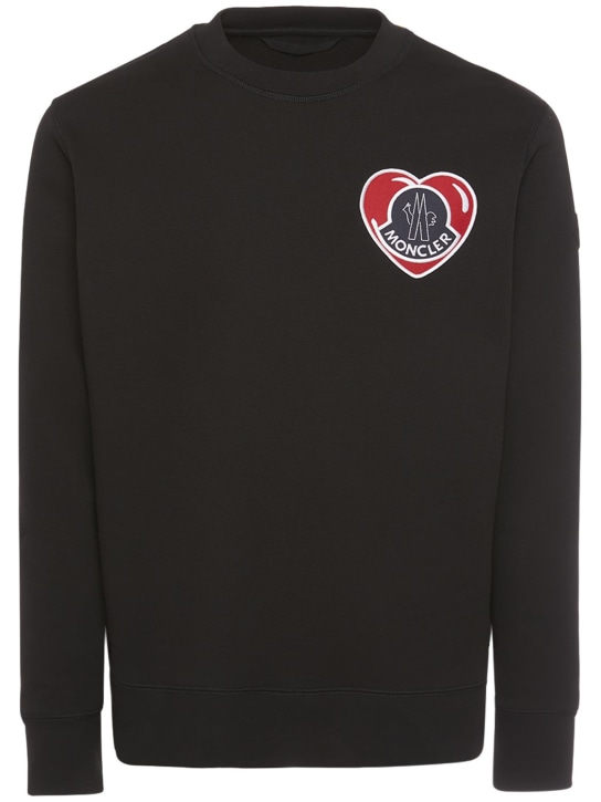 Moncler: Heart patch cotton sweatshirt - Siyah - men_0 | Luisa Via Roma