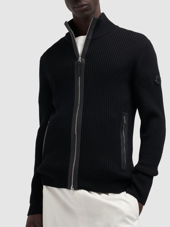 Moncler: Extrafine wool tricot cardigan - Black - men_1 | Luisa Via Roma