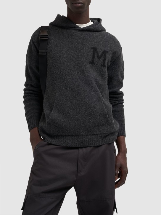 Moncler: Logo wool & cashmere hoodie - Grey - men_1 | Luisa Via Roma