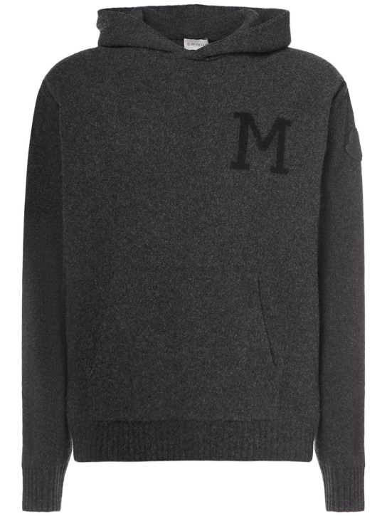 Moncler: Logo wool & cashmere hoodie - Grey - men_0 | Luisa Via Roma