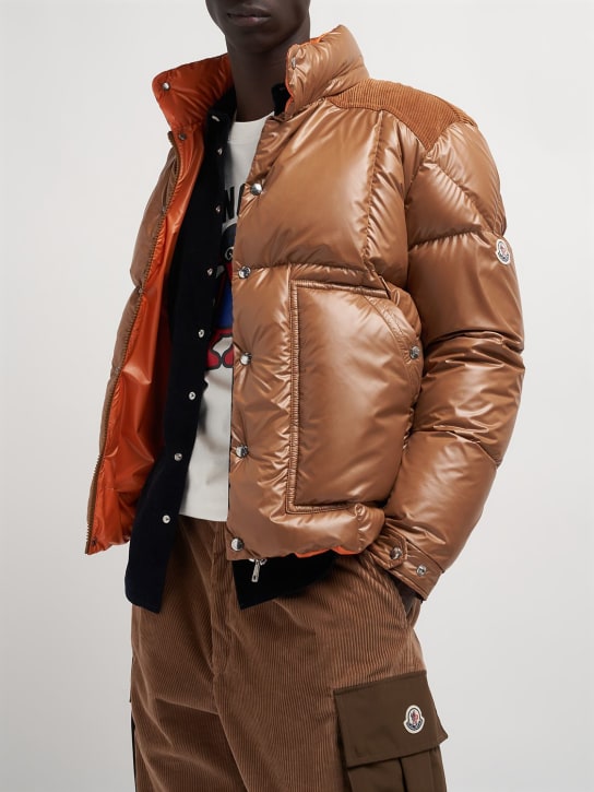 Moncler: Ain recycled shiny tech down jacket - Brown - men_1 | Luisa Via Roma