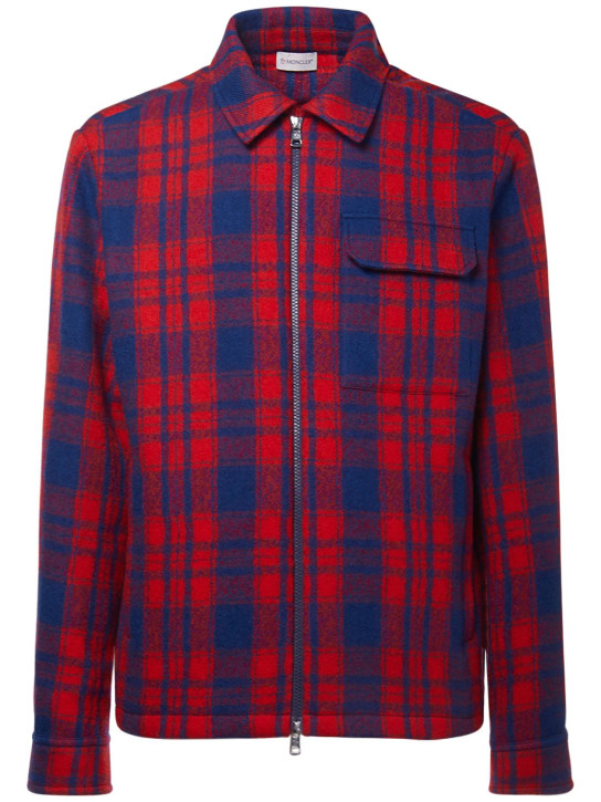 Moncler: 格纹羊毛衬衫 - 红色/蓝色 - men_0 | Luisa Via Roma