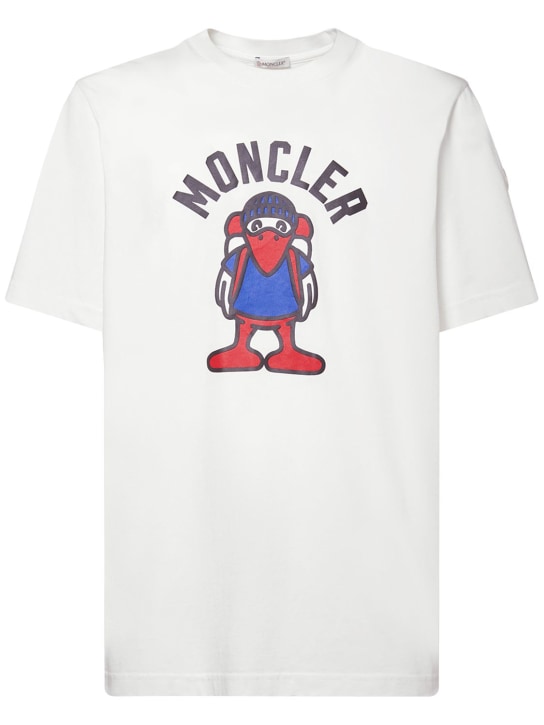 Moncler: Logo棉质平纹针织T恤 - 白色 - men_0 | Luisa Via Roma
