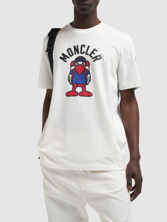 Moncler: Logo cotton jersey t-shirt - Beyaz - men_1 | Luisa Via Roma