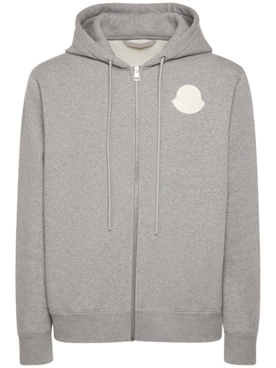 Moncler: Brushed cotton zip-up sweatshirt - Light Grey - men_0 | Luisa Via Roma