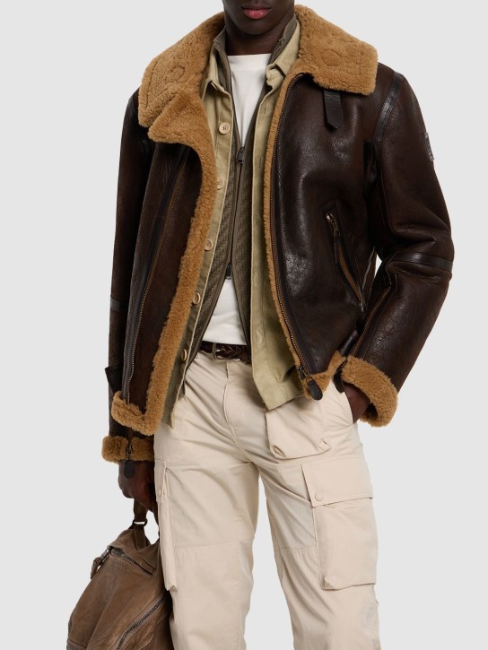 Belstaff: Wilder aviator shearling jacket - Brown - men_1 | Luisa Via Roma