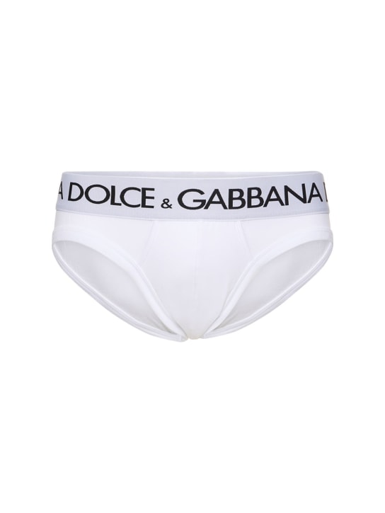 Dolce&Gabbana: Logo cotton briefs - Beyaz - men_0 | Luisa Via Roma