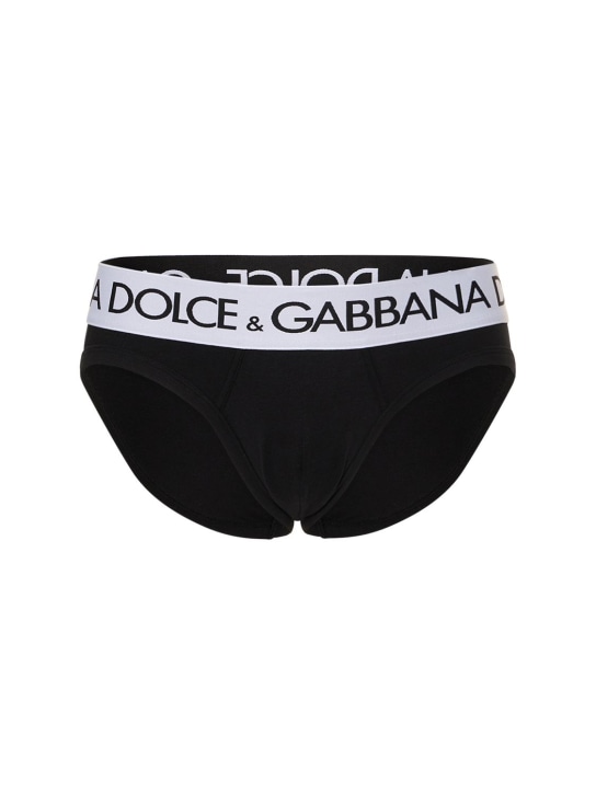 Dolce&Gabbana: Logo cotton briefs - Siyah - men_0 | Luisa Via Roma