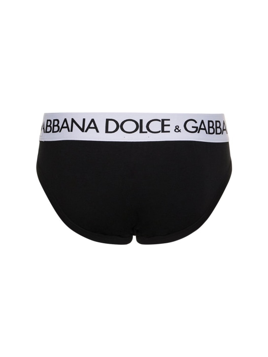 Dolce&Gabbana: Logo cotton briefs - Black - men_3 | Luisa Via Roma
