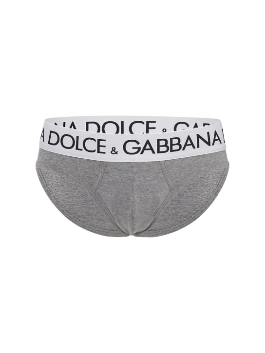 Dolce&Gabbana: Slip en coton à logo - Gris Mélangé - men_0 | Luisa Via Roma
