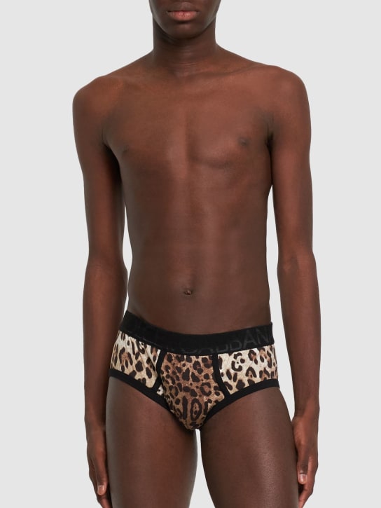 Dolce&Gabbana: Animalieur logo cotton briefs - Leopard - men_1 | Luisa Via Roma