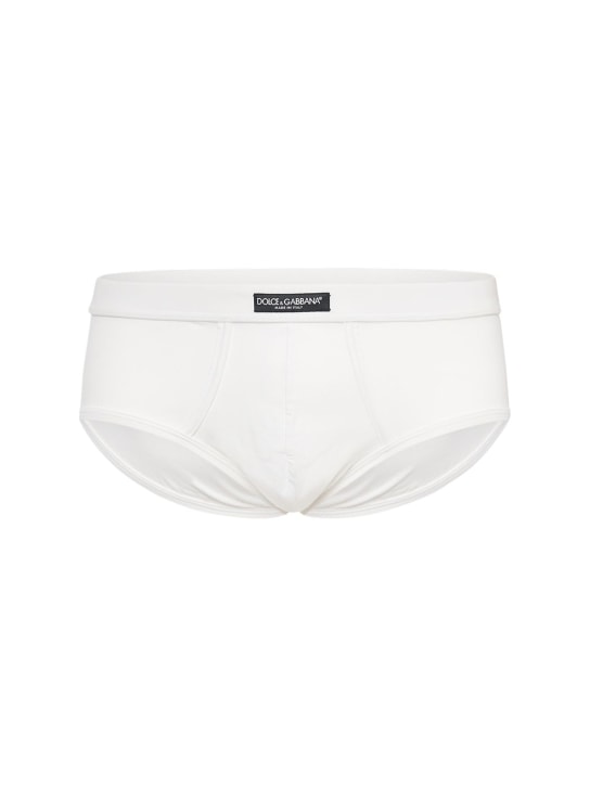 Dolce&Gabbana: Slip in cotone con logo - Bianco - men_0 | Luisa Via Roma