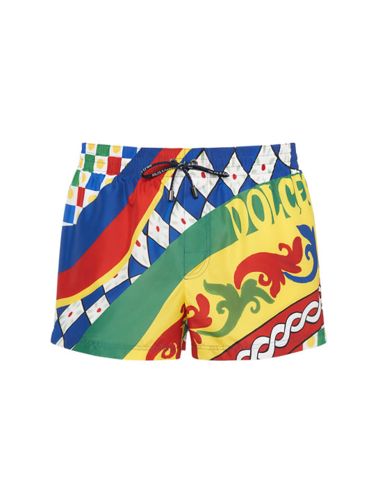 Dolce&Gabbana: Shorts mare in nylon stampato - Multicolore - men_0 | Luisa Via Roma
