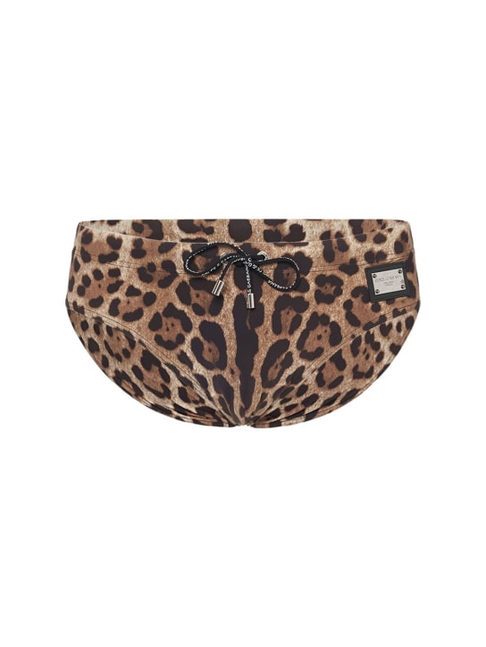 Dolce&Gabbana: Slip mare animalier con logo - Leopard - men_0 | Luisa Via Roma