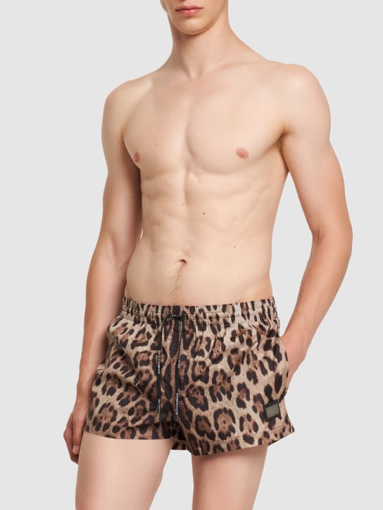 Dolce&Gabbana: Printed boxer swim shorts - Leopard - men_1 | Luisa Via Roma