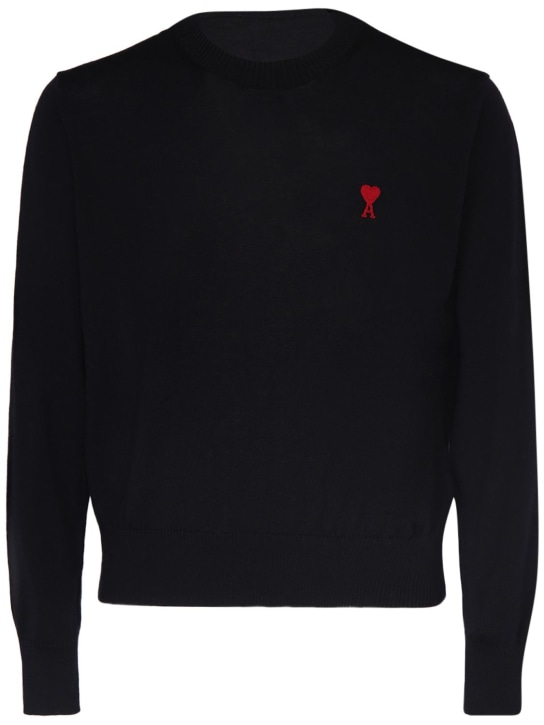 AMI Paris: Logo wool crewneck sweater - Black - men_0 | Luisa Via Roma