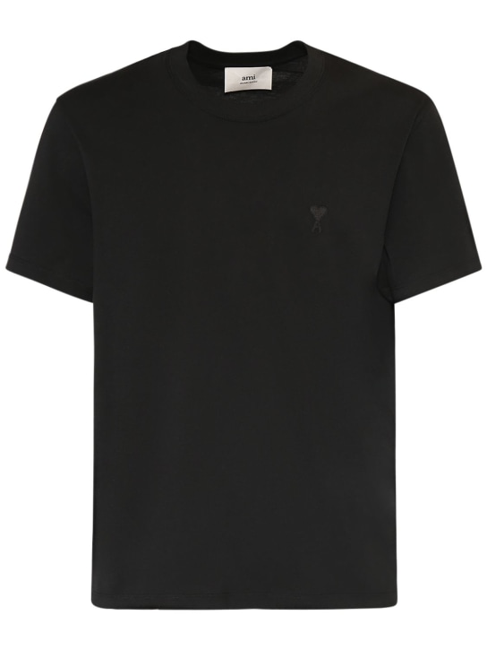 AMI Paris: Logo cotton t-shirt - Siyah - men_0 | Luisa Via Roma