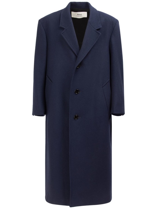 AMI Paris: Oversize wool gabardine coat - Gece mavisi - men_0 | Luisa Via Roma