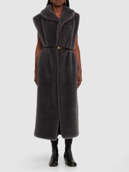 Philosophy Di Lorenzo Serafini: Faux fur long vest - Grey - women_1 | Luisa Via Roma