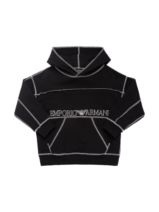 Emporio Armani: Organic cotton hoodie w/logo - Siyah - kids-boys_0 | Luisa Via Roma