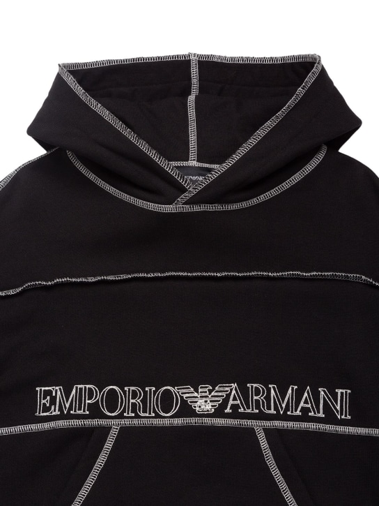 Emporio Armani: Logo有机棉连帽卫衣 - 黑色 - kids-boys_1 | Luisa Via Roma