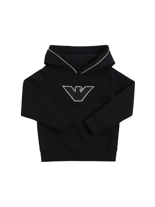 Emporio Armani: Double cotton jersey hoodie w/logo - Lacivert - kids-boys_0 | Luisa Via Roma