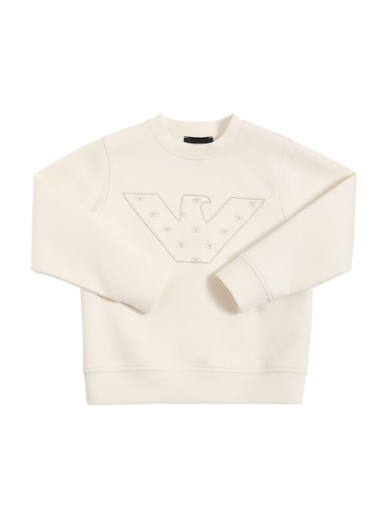Emporio Armani: Double cotton jersey sweatshirt w/logo - Beyaz - kids-boys_0 | Luisa Via Roma