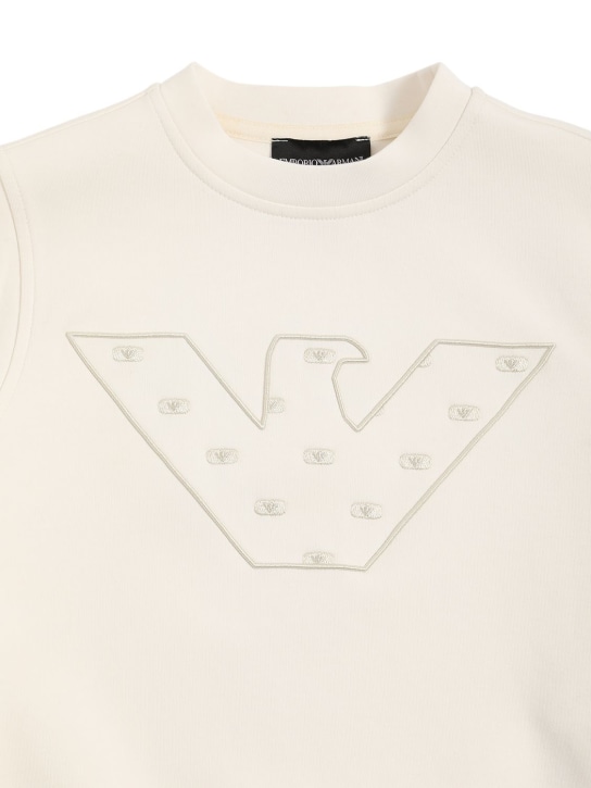 Emporio Armani: Sweat-shirt en jersey de coton doublé à logo - Blanc - kids-boys_1 | Luisa Via Roma