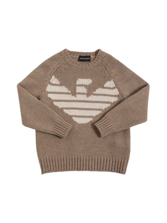 Emporio Armani: Intarsia wool blend sweater w/logo - Beige - kids-boys_0 | Luisa Via Roma