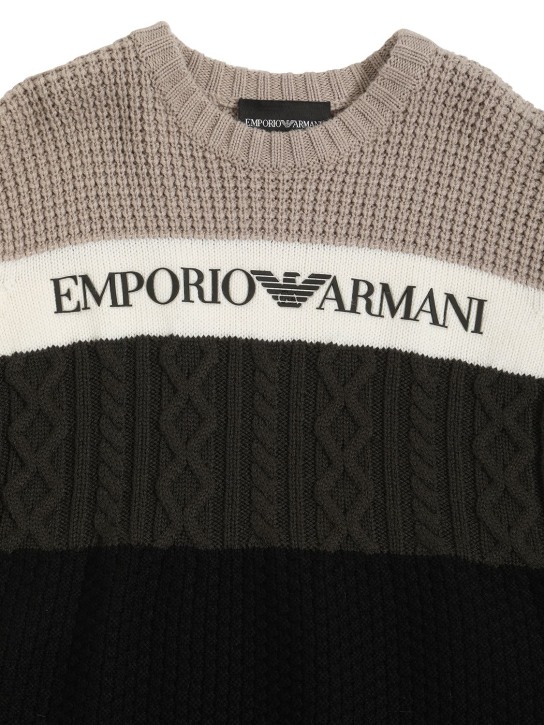 Emporio Armani: Maglia in misto lana con logo - Multicolore - kids-boys_1 | Luisa Via Roma