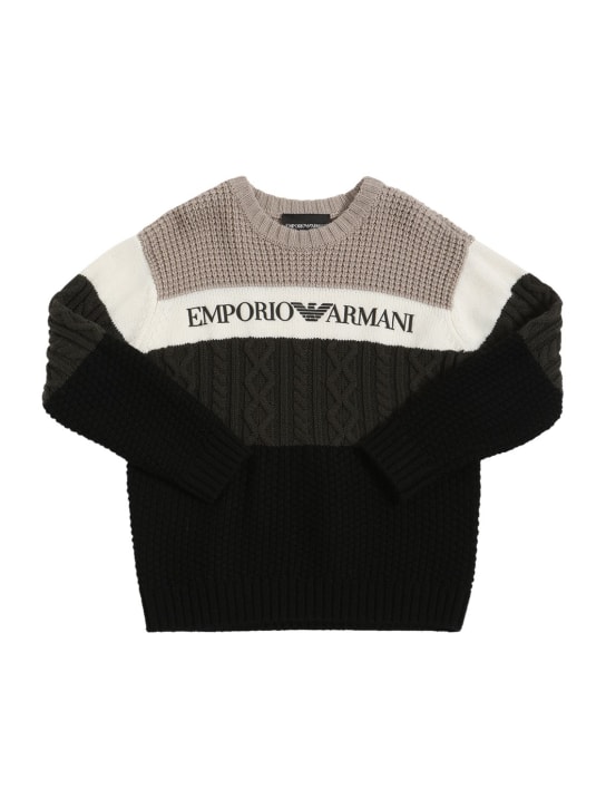 Emporio Armani: 로고 스트라이프 울 혼방 스웨터 - 멀티컬러 - kids-boys_0 | Luisa Via Roma