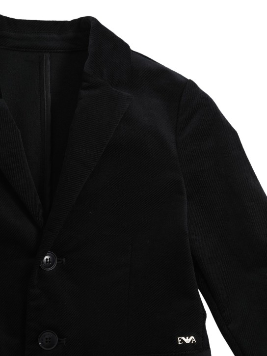 Emporio Armani: Cotton blend velvet blazer - Lacivert - kids-boys_1 | Luisa Via Roma