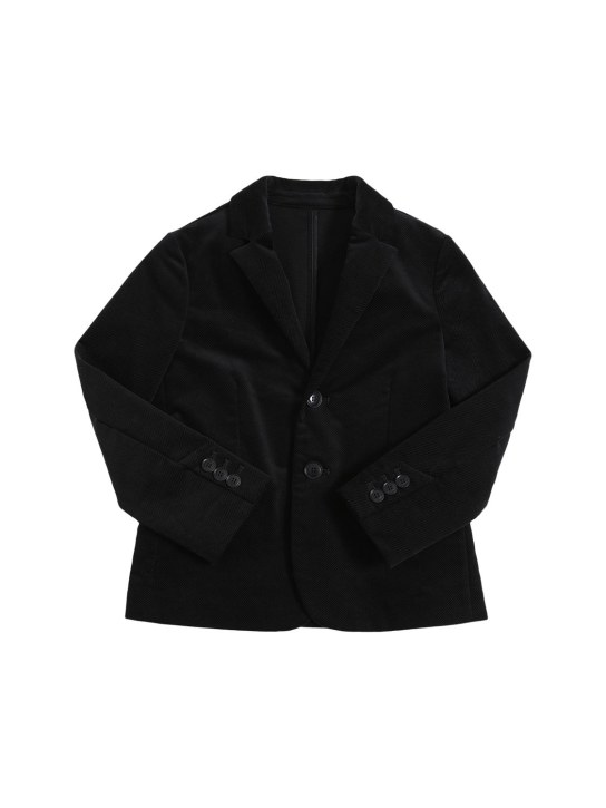 Emporio Armani: Cotton blend velvet blazer - Lacivert - kids-boys_0 | Luisa Via Roma